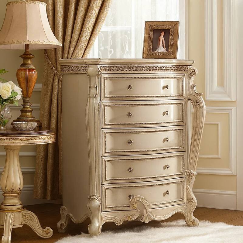 Antique Pearl & Cherry Oak Five Drawer Chest