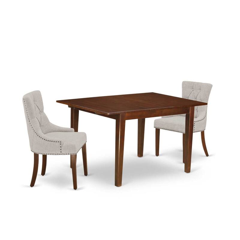 HomeStock 3-Piece Mahogany Finish Rectangular Solid Wood Top with Butterfly Leaf Dining Table Set