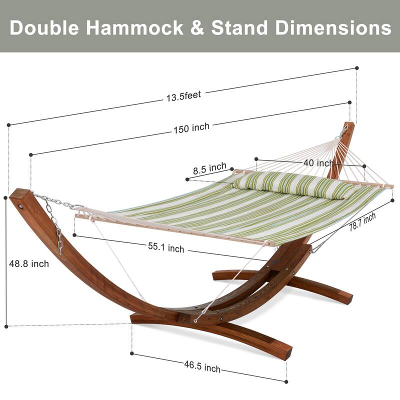Double Spreader Bar Hammock With 13.5 ft. Wooden Stand - 162*55.1*48.8