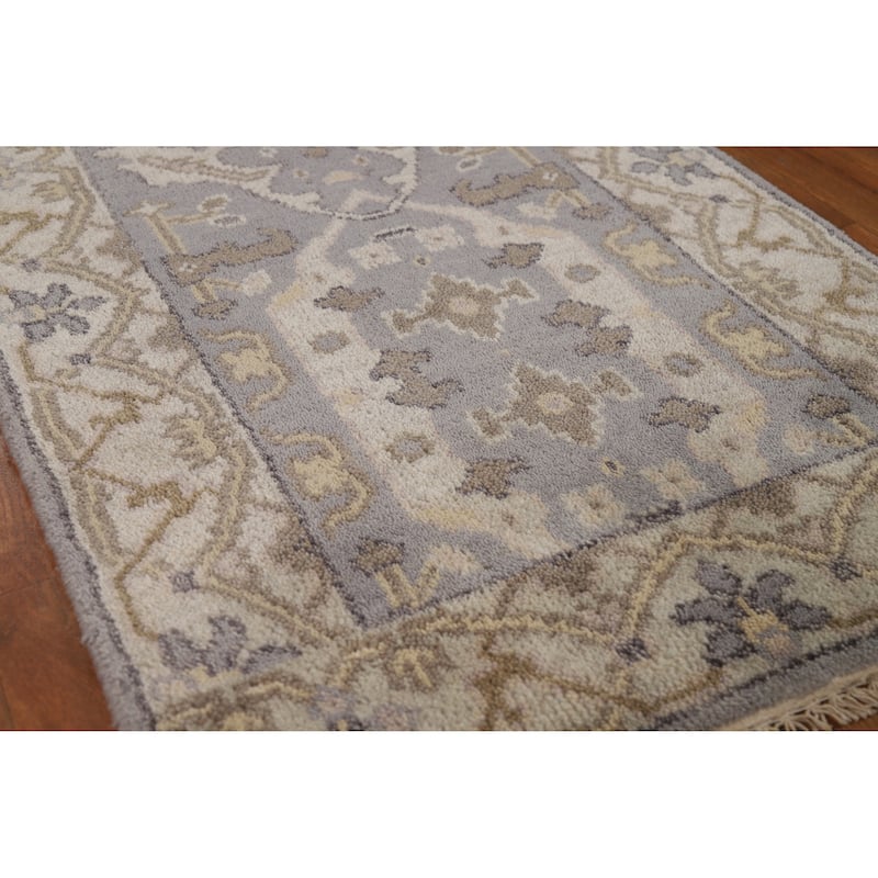 Gray Oushak Oriental Runner Rug Hand-Knotted Wool Carpet - 2'6"x 9'11" - 2'6"x 9'11" - Grey