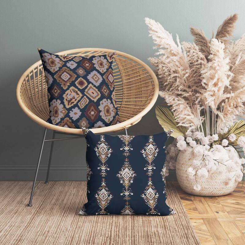 Ikat Diamond Faux Suede Reversible Throw Pillow Blue and Brown