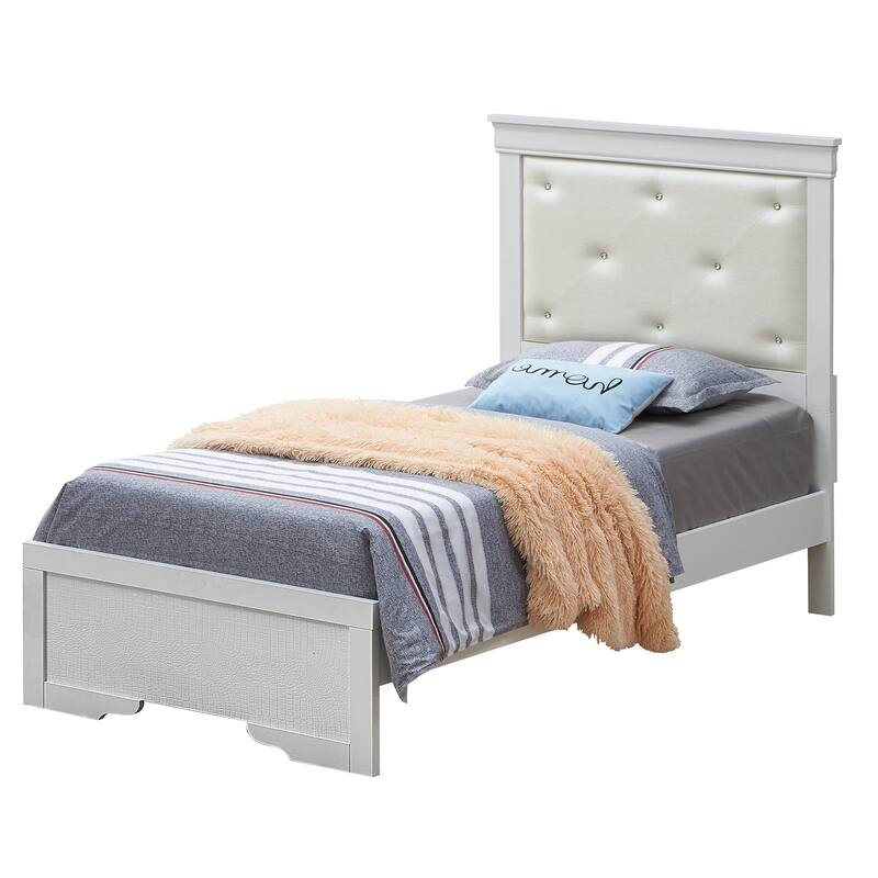 Champagne Twin Bed - Tufted Headboard Panel Bed with Textured Finish - Requires Box Spring