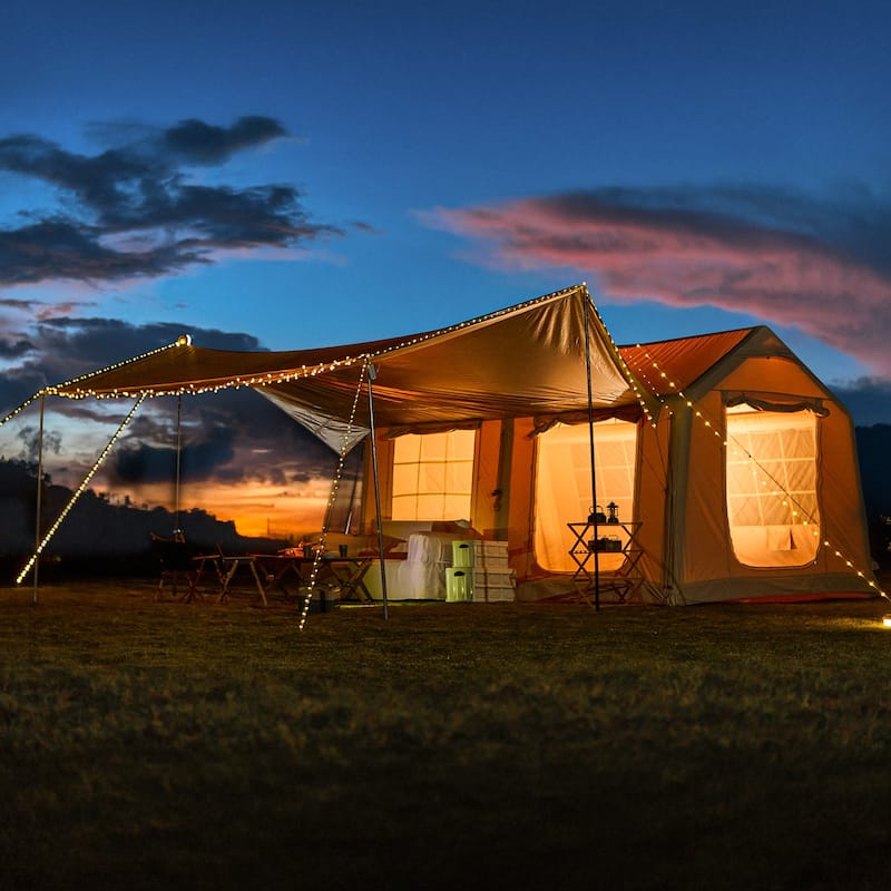 Inflatable Camping Tent for 8-12 People, with Skylights, Chimney Window, and UV-Resistant, Easy Setup for Outdoors