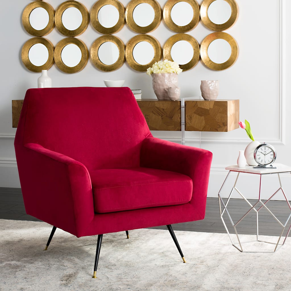SAFAVIEH Trina Mid-Century Modern Velvet Maroon Red Club Chair - 32" W x 31" D x 36" H - 32Wx31Dx36H