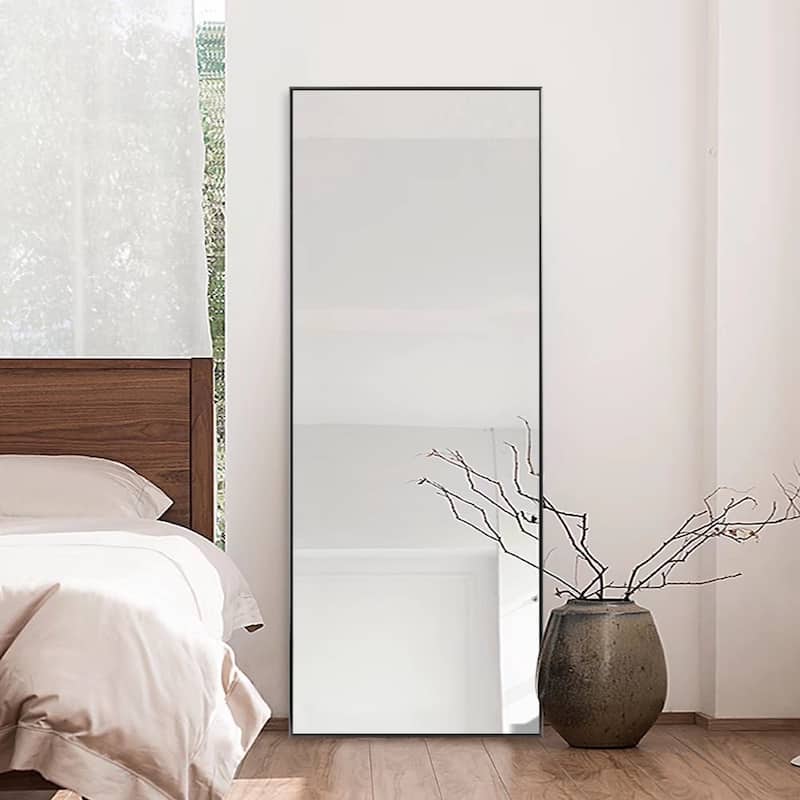 Modern Aluminum Alloy Thin Framed Full Length Floor Mirror - 71x24 - Black