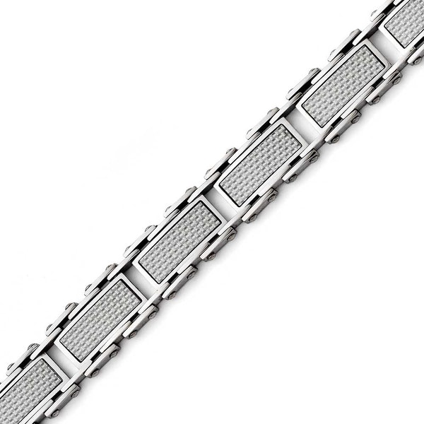 Chisel Stainless Steel Grey Carbon Fiber Inlay Polished Bracelet