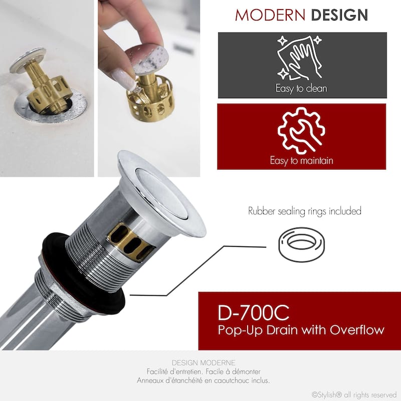 STYLISH Pop-Up Bathroom Sink Drain with Overflow D-700