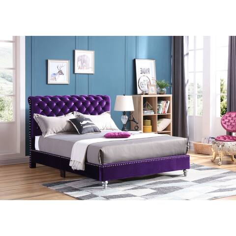 Glory Furniture Maxx G1936-FB-UP Tufted Upholstered Bed , BLACK Velvet