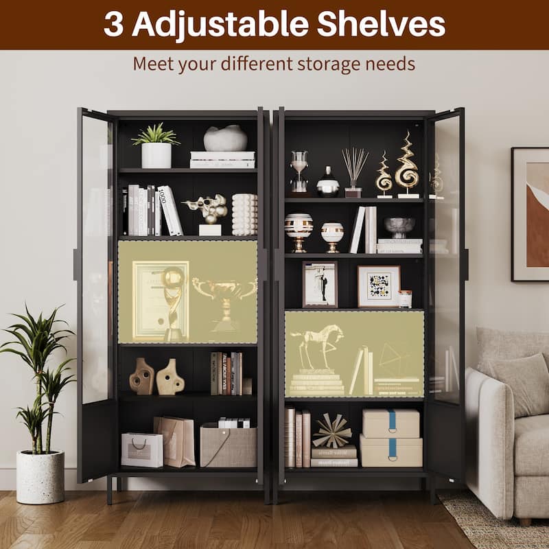 5-Tier Tempered Glass Curio Display Cabinet with Adjustable Shelves and 13 Color Lights - 66.9"H x 27.6"W x 13.8"D