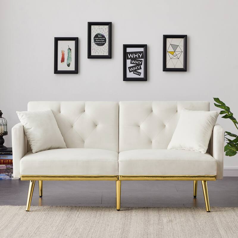 Modern Velvet Sofa Bed for Living Room, Office, Spacious Space - Cream White