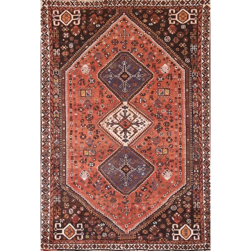 Tribal Qashqai Persian Vintage Area Rug Hand-Knotted Wool Carpet - 5'2"x 7'9"