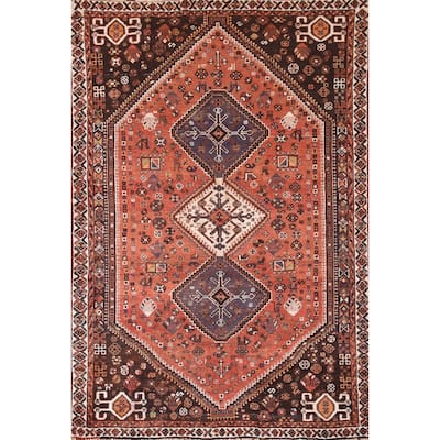 Tribal Qashqai Persian Vintage Area Rug Hand-Knotted Wool Carpet - 5'2"x 7'9"