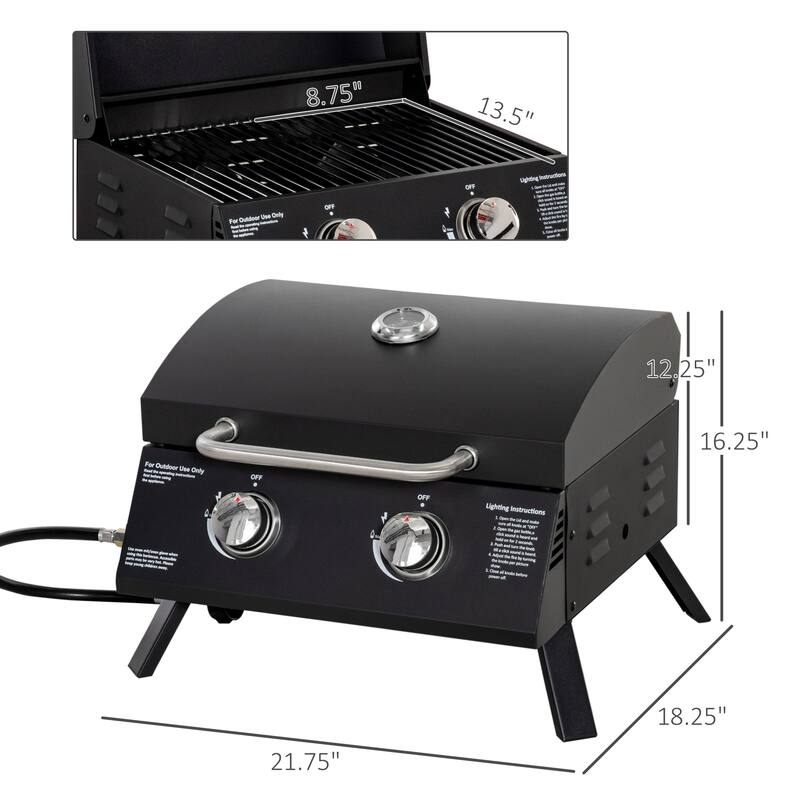 2 Burner Propane Gas Grill Outdoor Portable Tabletop BBQ