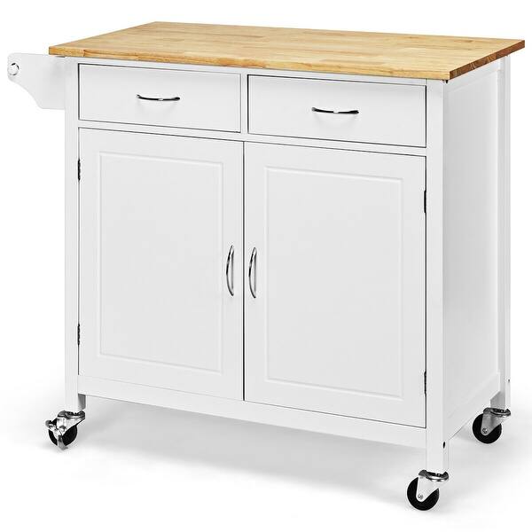 Shop Costway Rolling Kitchen Cart Island Wood Top Storage Trolley Cabinet Overstock 17765568