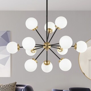 Modern Chandelier Sputnik Black Brass 12-Light Opal Glass - Bed Bath ...