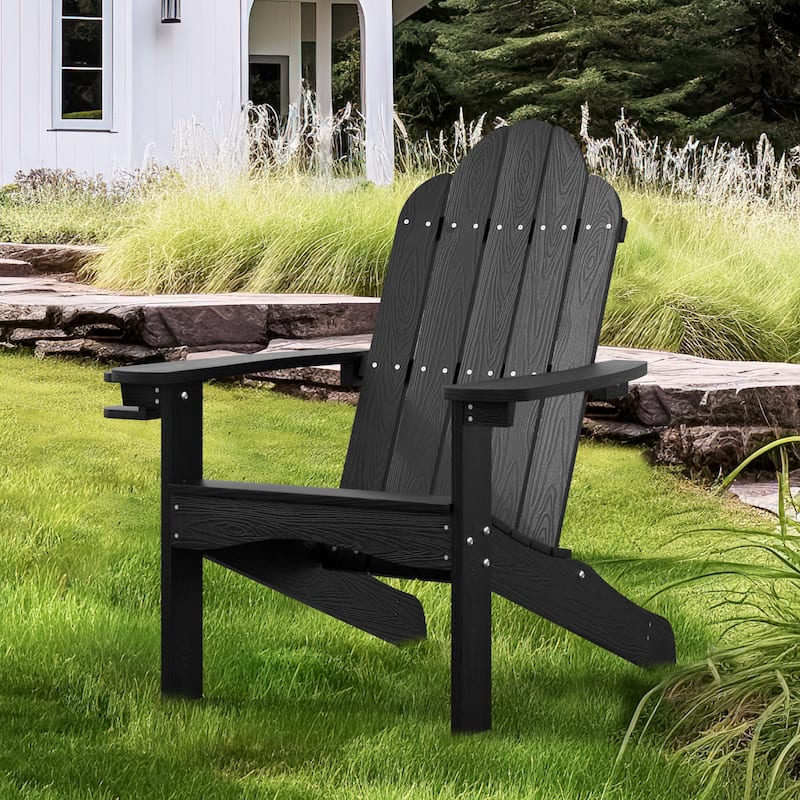 LUE BONA Plastic Poly Weather Resistant Outdoor Patio Adirondack Chair 1-Pack - 35"D x 30"W x 36.2"H - Black