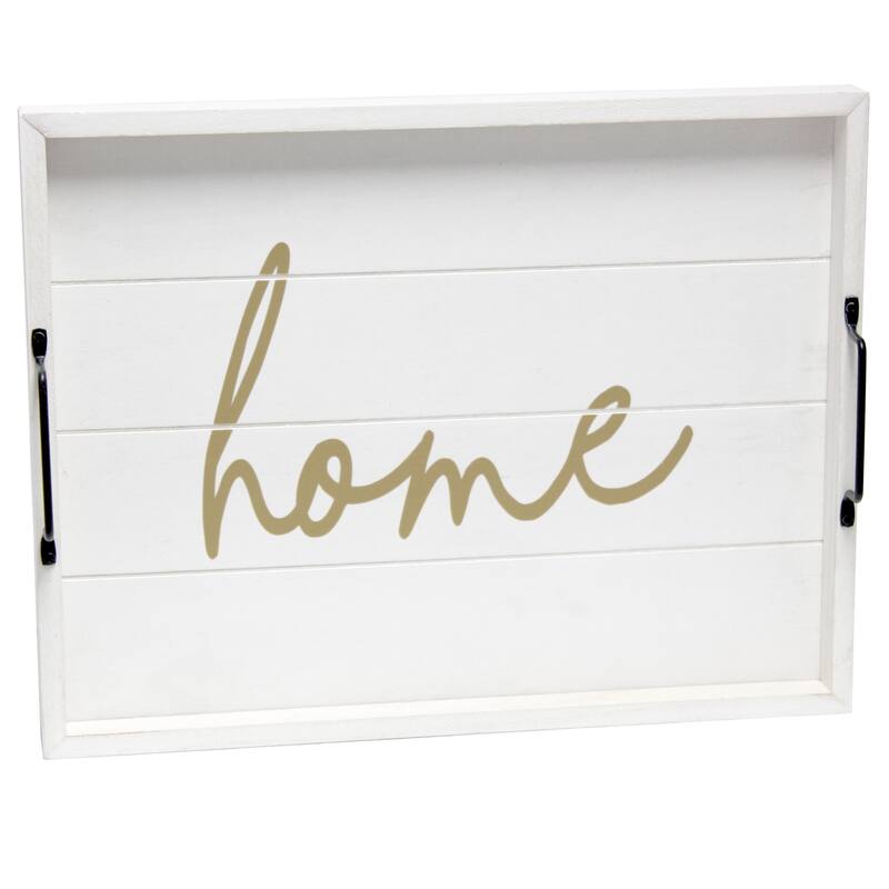 HomeRoots 16" White And Gold Home Serving Tray With Handles - 15.50 in. x 2.25 in. x 12.00 in.