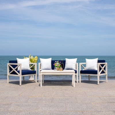 SAFAVIEH Outdoor Living Nunzio White/ Navy 4-piece Set