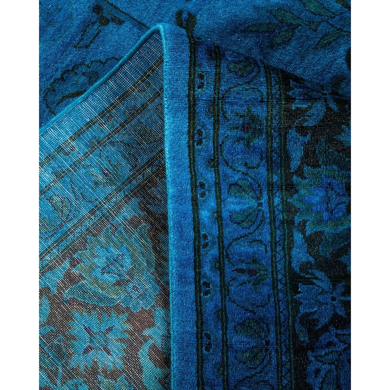 Overton Hand Knotted Wool Vintage Inspired Modern Contemporary Overdyed Blue Area Rug - 8' 4" x 10' 5"