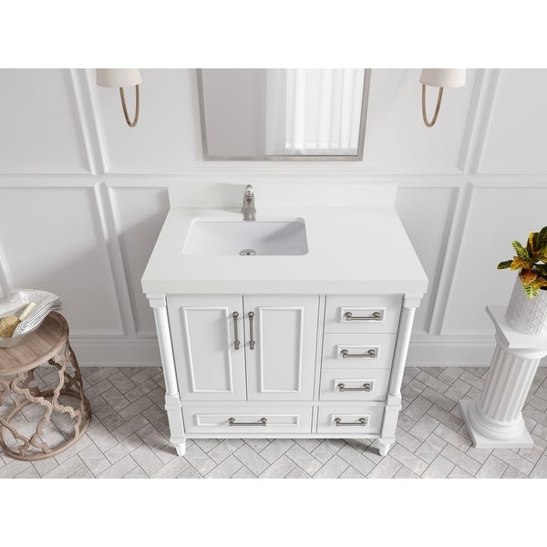 slide 2 of 130, Willow Collections 36 in x 22 Aberdeen Freestanding Left Offset Sink Bathroom Vanity with Quartz or Marble Countertop