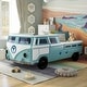 preview thumbnail 1 of 24, Furniture of America Bobby Novelty Twin Peace Bus Kid Platform Bed with LED Headlights and Sound Functions Teal