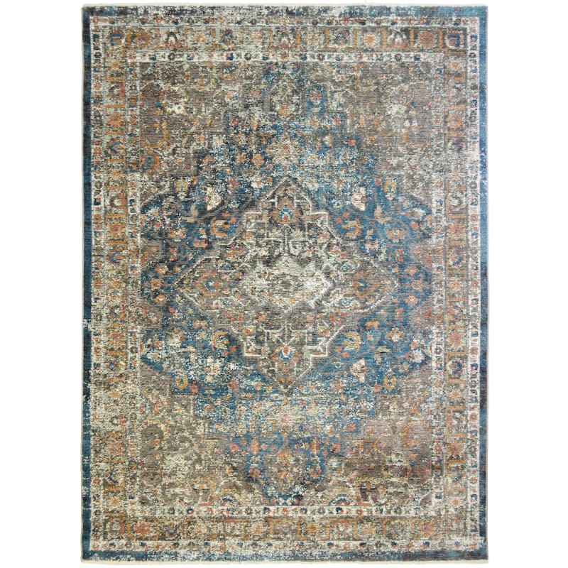 Oxford Castle Traditional Distressed Vintage Oriental Rug - 2'1" x 7'5" - Blue