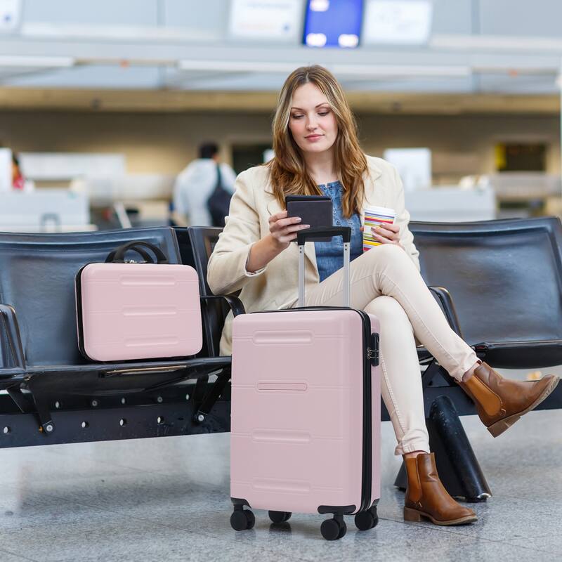 6 Piece Luggage Set, with Double Spinner Wheels Handle Password Lock, 14 IN Cosmetic Case 20/24/28 IN Luggages with Bag