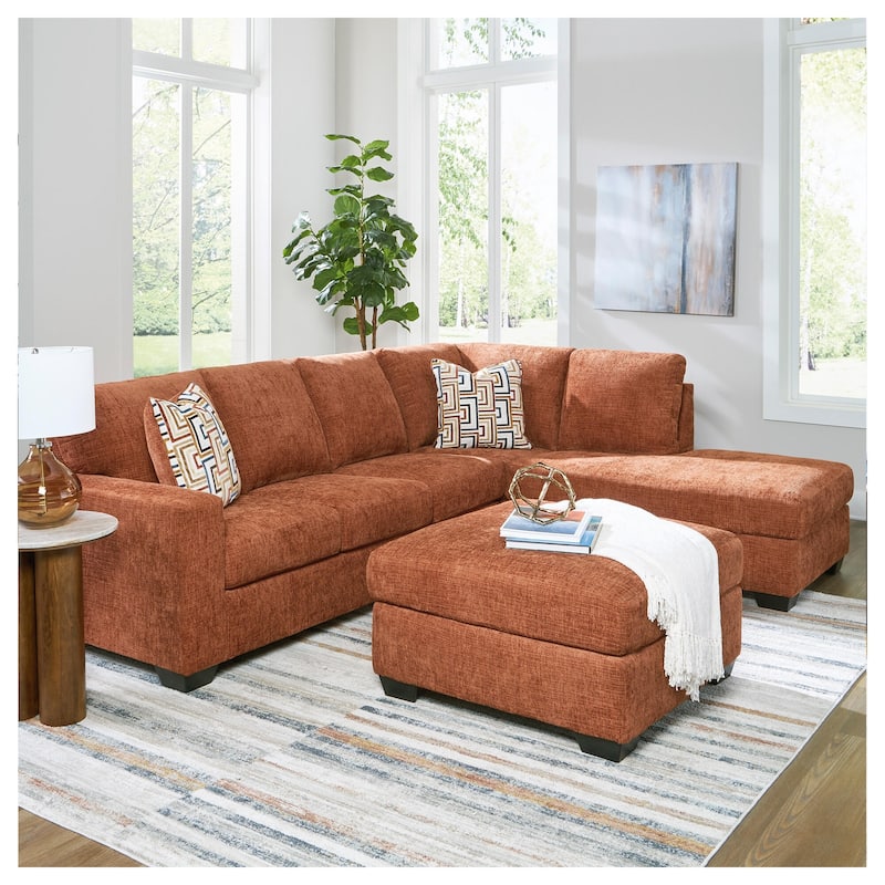 Signature Design by Ashley Aviemore 2-Piece Sectional with Chaise - 110"W x 90"D x 37"H - Right Facing - Orange
