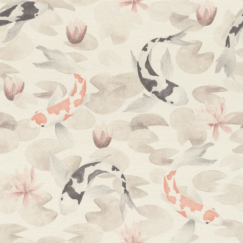 Advantage Nobu Beige Koi Fish Wallpaper - 20.9in x 396in x 0.025in - 20.9in x 396in x 0.025in