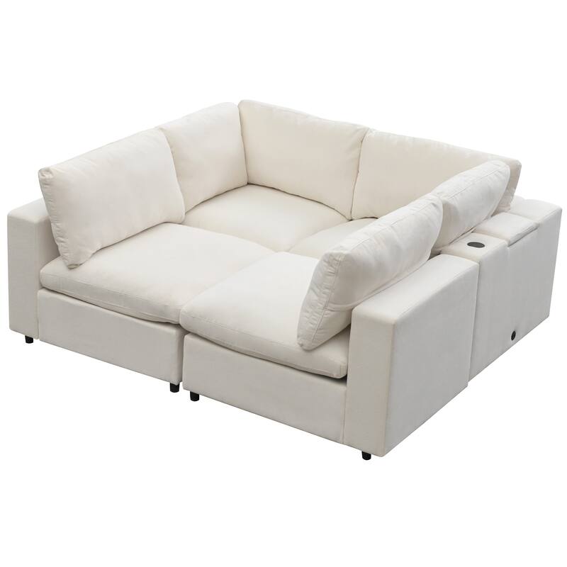 Upholstered Modular Sofa with USB Charge Ports,Wireless Charging and