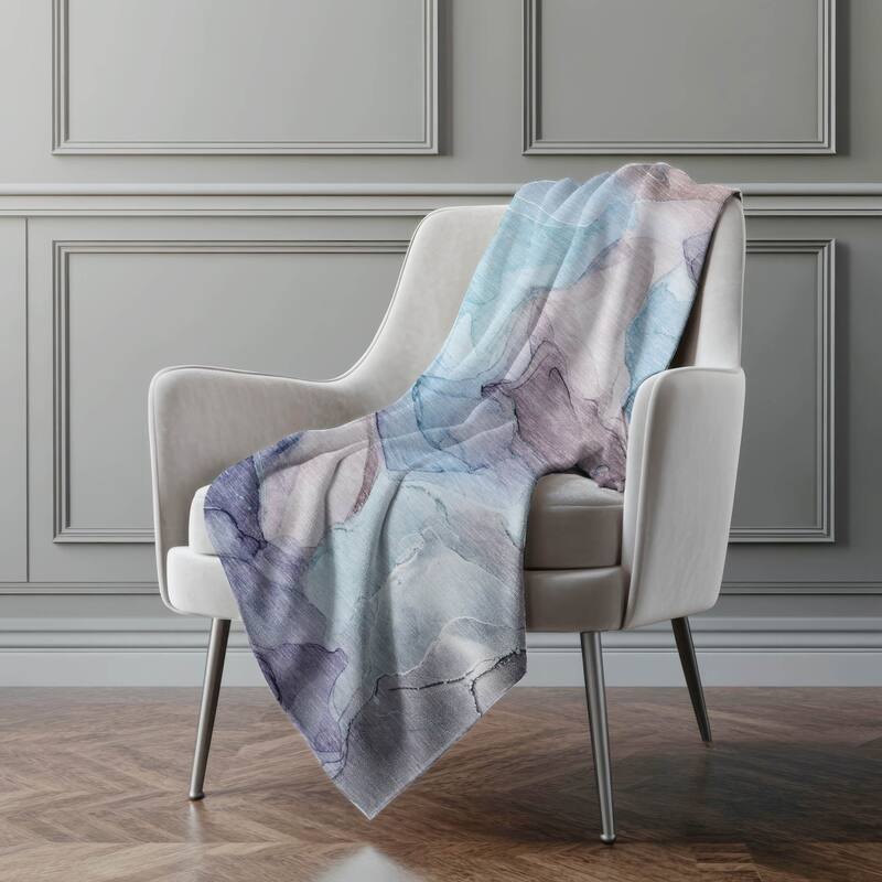 Premium Machine Washable Abstract Contemporary Sherpa Throw Blanket - Navy - 4'2" x 5'10"