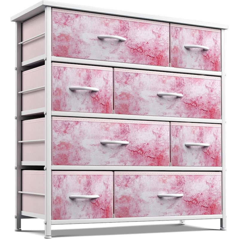Dresser w/ 8 Drawers Furniture Storage & Night Stand Table for Bedroom - Tie-Dye Pink