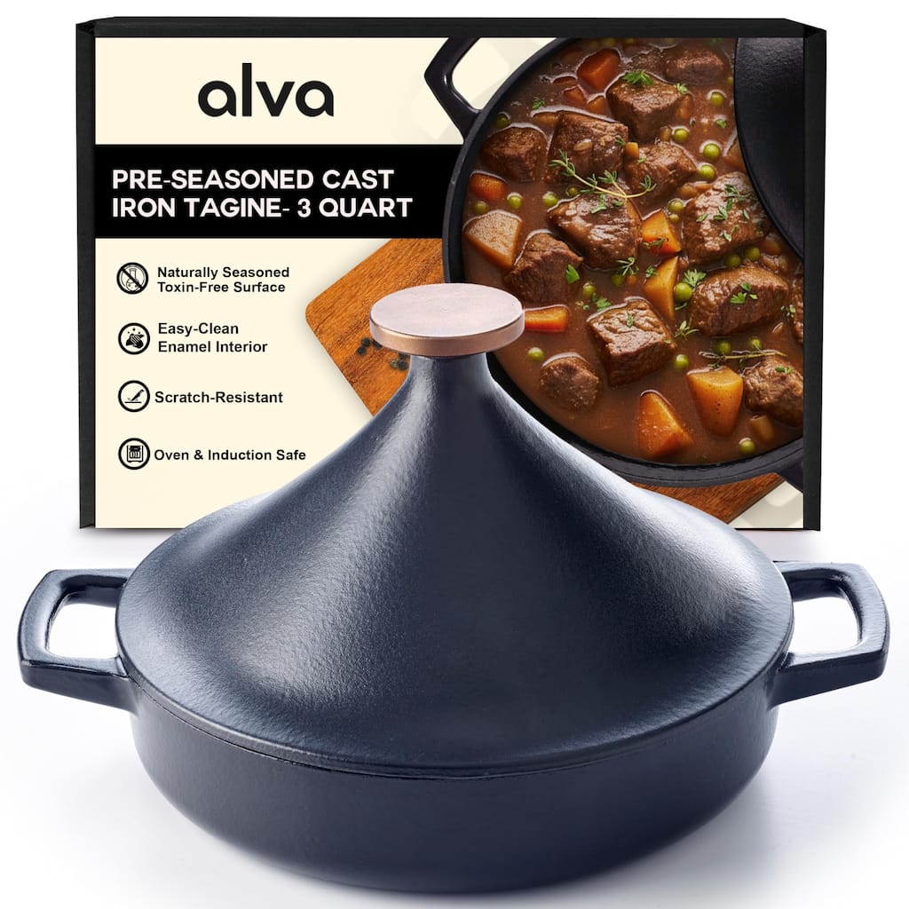 Alva Nori 3 Qt. Enameled Cast Iron Tagine Pot - 11" Black