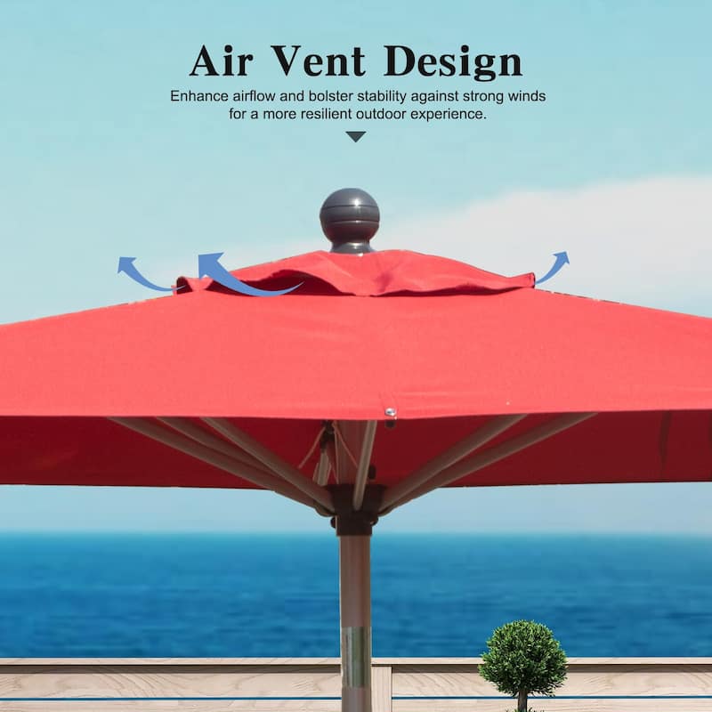 Red Crank Lift Patio Umbrella with Wind Vent, Durable Aluminum Frame, UV-Resistant Polyester Fabric
