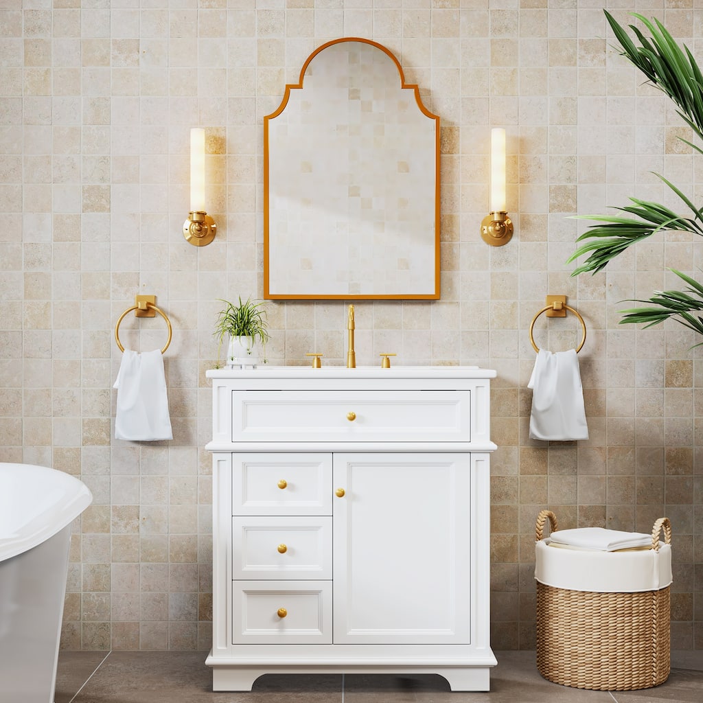 Bathroom Vanity Set with Arched Medicine Cabinet Mirror 30-Inch Vanity with Integrated Sink Top