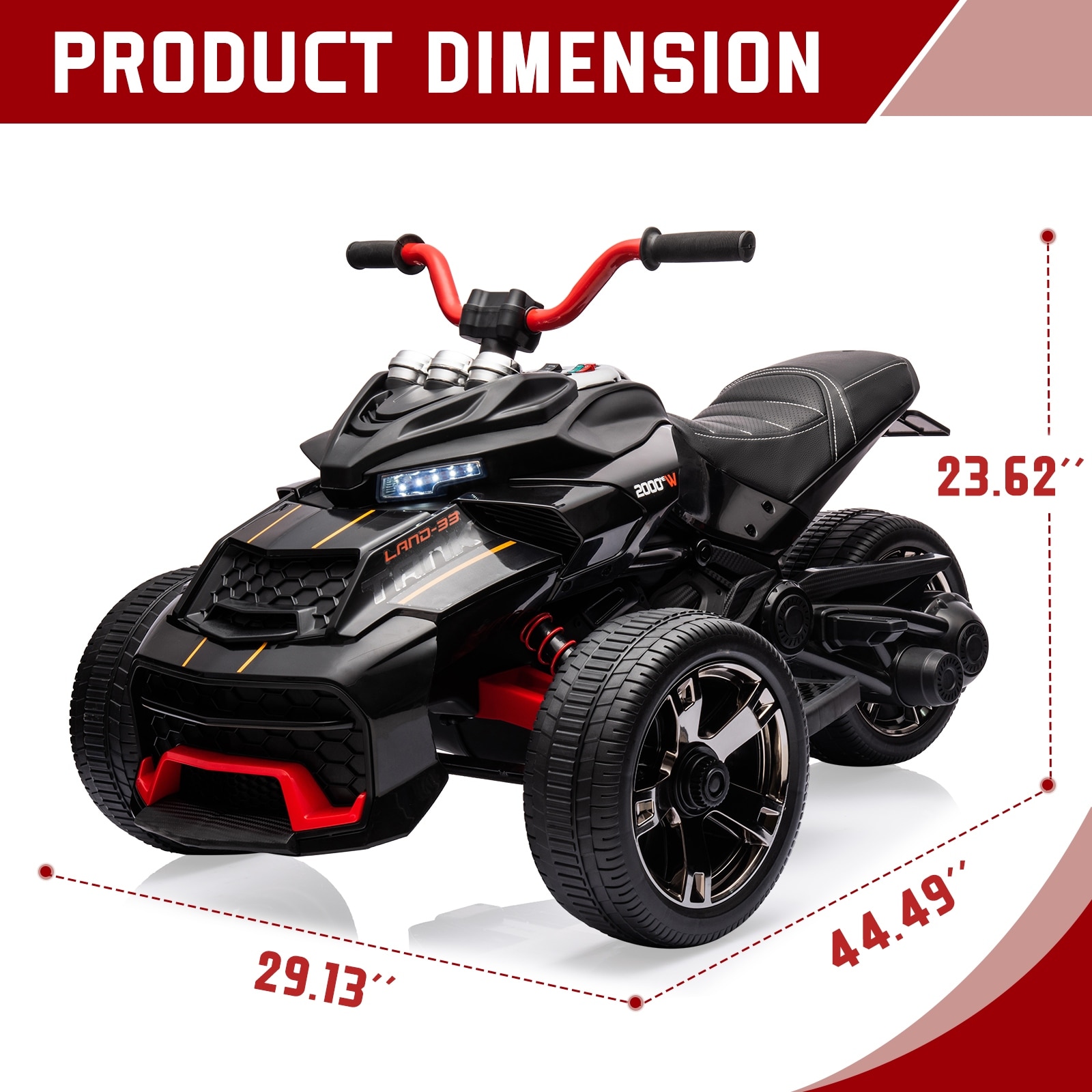 12V Kids Ride On ATV, 3 Wheeler Motorcycle with Music