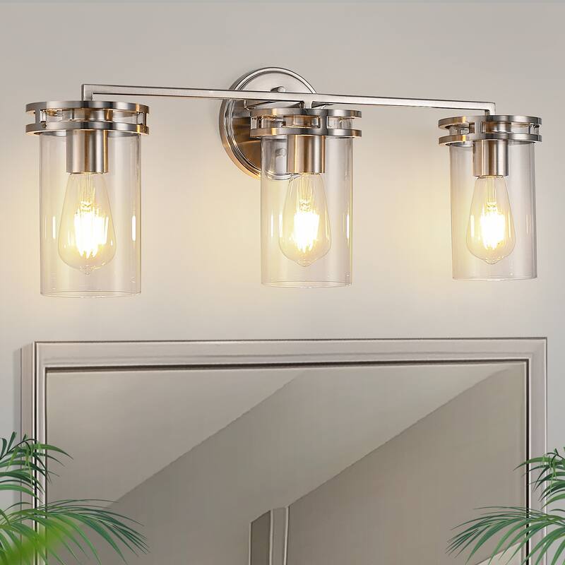 YANSUN 3-Light Nickel Vanity Light,E26 Modern Wall Light for Bathrooms