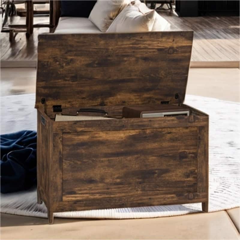 29.9" Wood Storage Box with 2 Safety Hinges and Side Handles