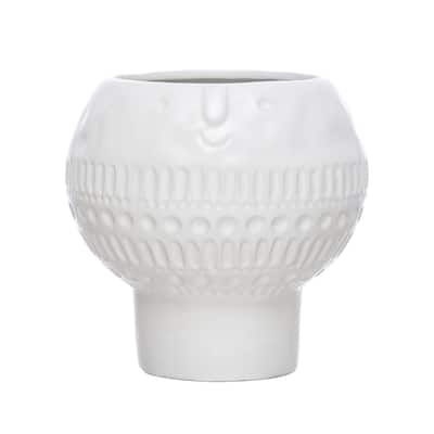 Stoneware Footed Planter with Face, Reactive Glaze