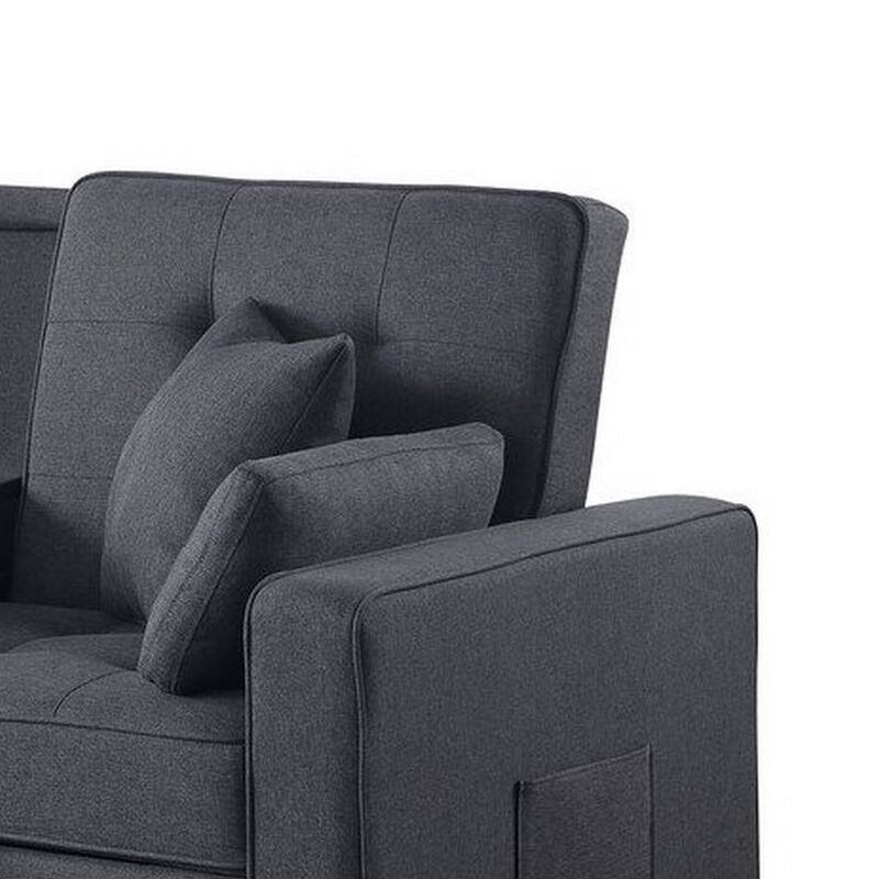 Oli 70 Inch Convertible Sleeper Loveseat, Pull Out Bed, Pillows, Stone Gray