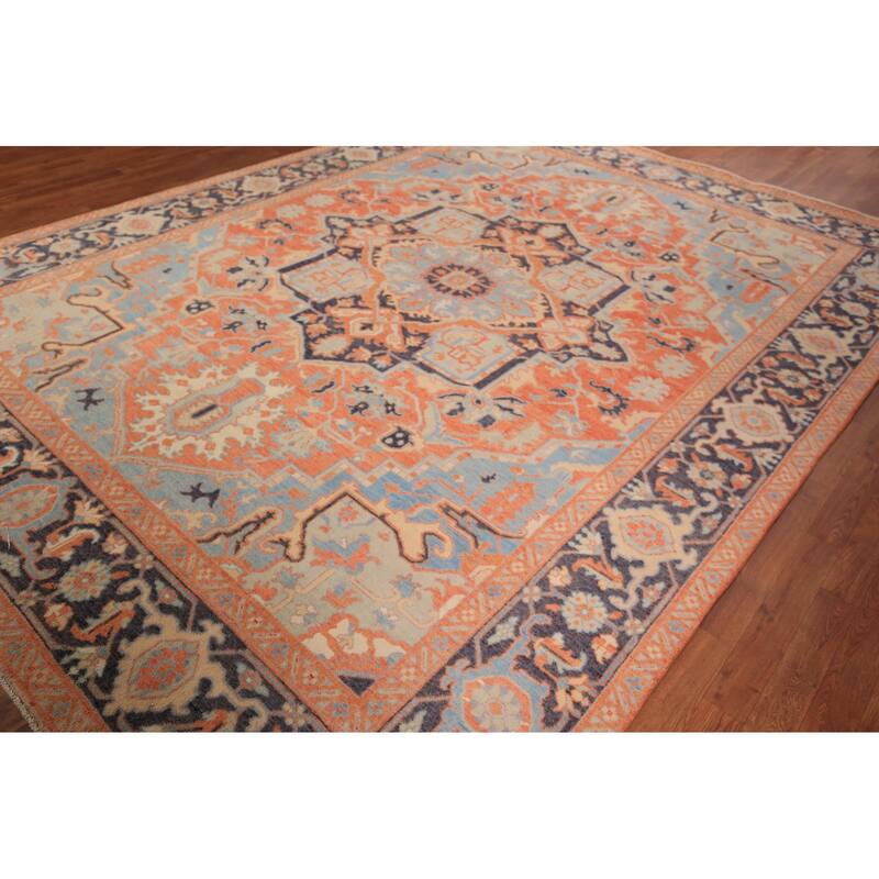 Vegetable Dye Heriz Serapi Area Rug Handmade Oriental Wool Carpet - 9'1" x 12'0"