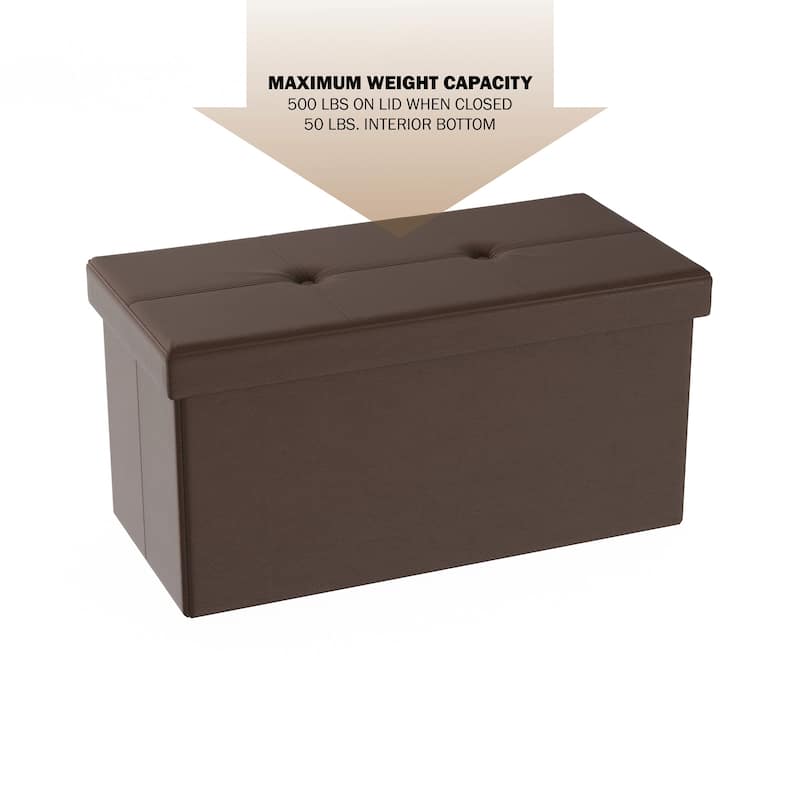 Large Foldable Storage Bench Ottoman- Tufted Faux Leather Cube Organizer Furniture by Lavish Home - 30 x 15 x 15