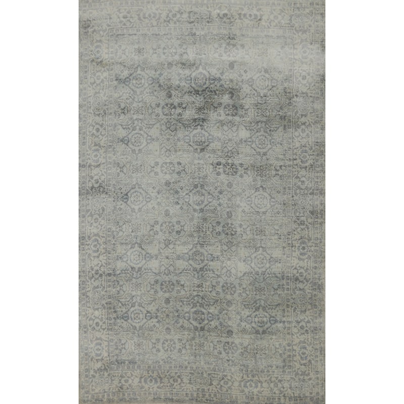 Hand-knotted Transitional Silk Carpet Grey Oushak Rug Geometric Oriental Area Rug - 8' 0'' X 4' 10''