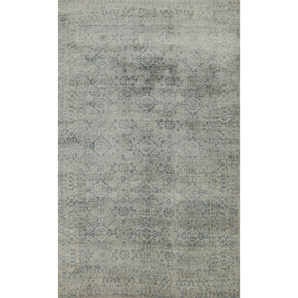 Hand-knotted Transitional Silk Carpet Grey Oushak Rug Geometric Oriental Area Rug - 8' 0'' X 4' 10''