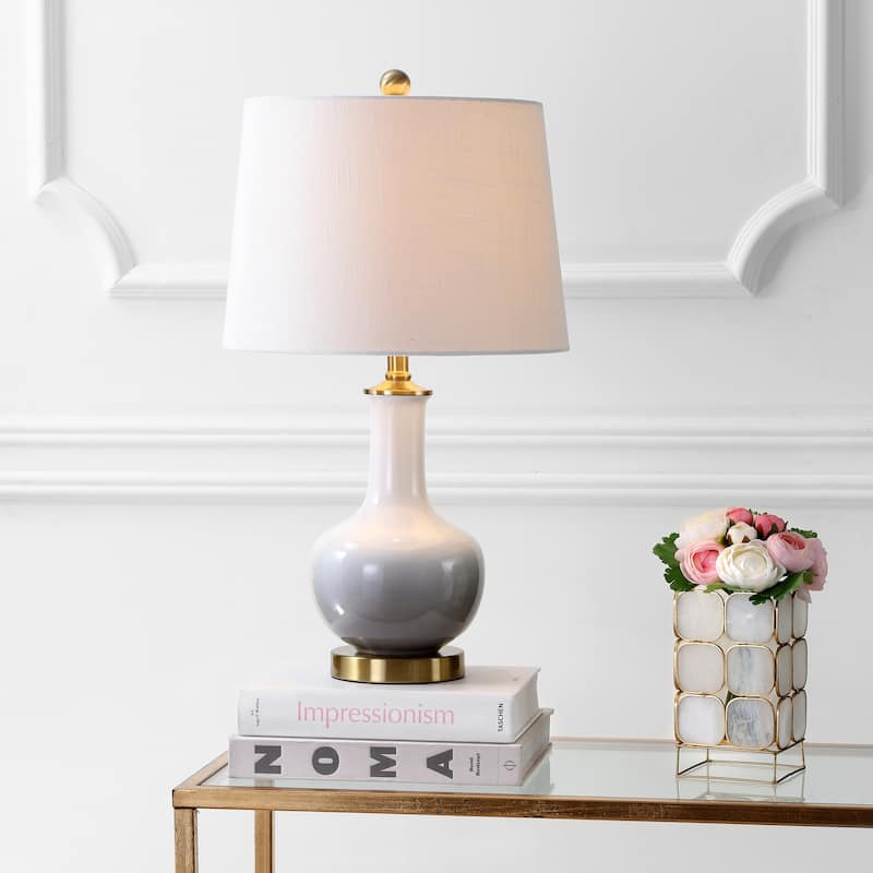 Bates 25" Ceramic/Brass LED Table Lamp, White/Navy by JONATHAN Y - White/Gray