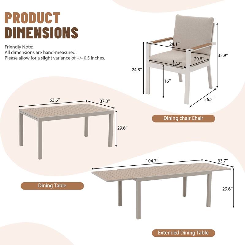 Expandable Aluminum Outdoor Dining Set with 6-8 Chairs