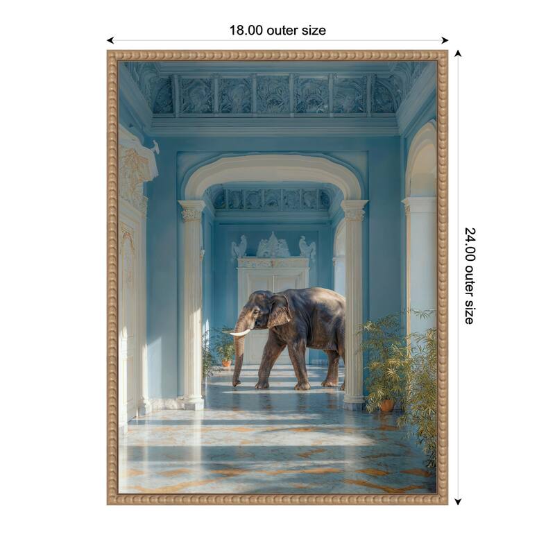 Kate and Laurel Elephant Strolling Through the Blue Wing by Michael Schauer Framed Canvas Wall Art Print