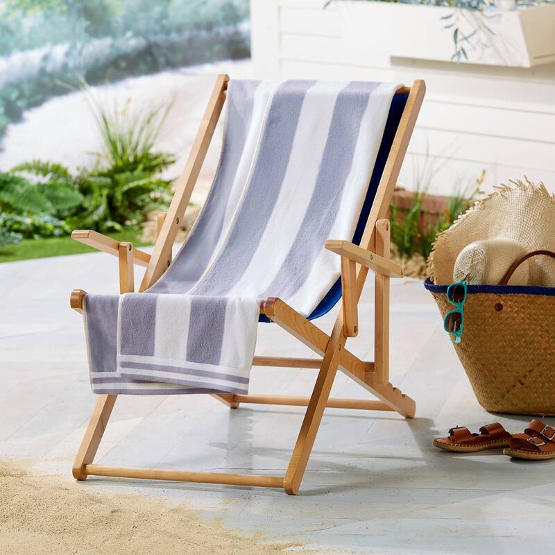 Linery & Co. 100% Cotton Velour Cabana Stripe Oversized Beach Towel.