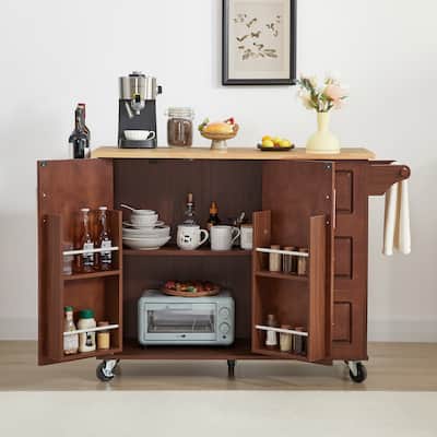 Kitchen Island Cart On Locking Wheels, Rolling Kitchen Island with Drop Leaf Countertop, Bar Cabinet with Cabinet & 3 Drawers
