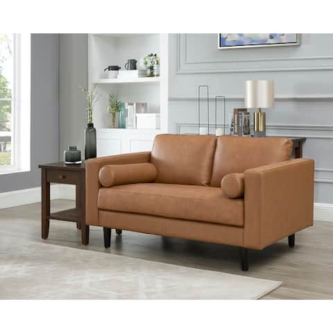 Marisa Top Grain Genuine Mid-Century Loveseat Sofa, Leather Couch, Loveseat, Tan Sectional Sofa, Mid Century Small Tan Couch